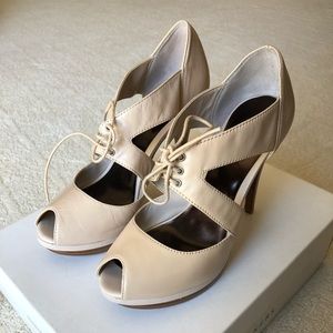 Bakers Shoes Nude Alea Peeptoe Heels 7